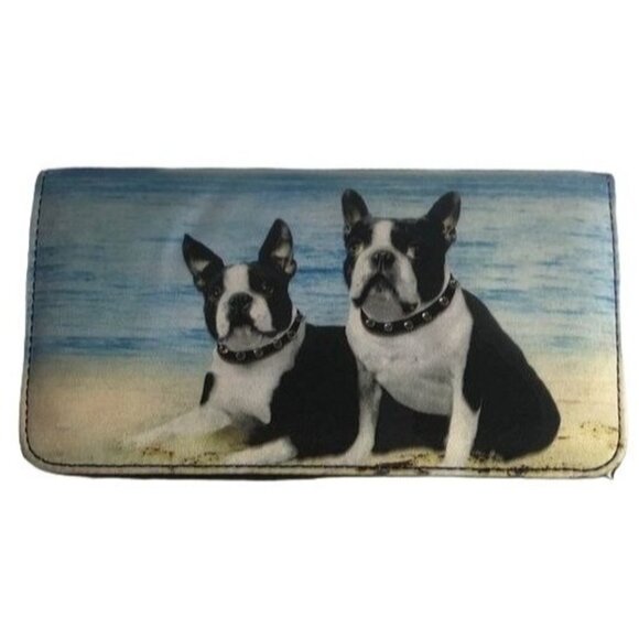 Dog black embellished snap wallet black blue women's separate check book READ - Picture 1 of 8